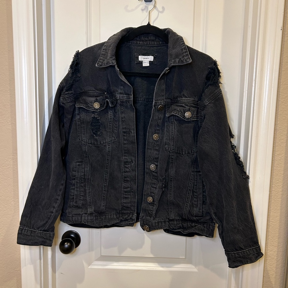 Distressed Black Denim Jacket